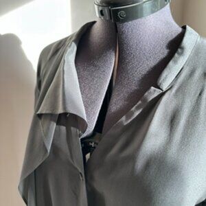 All Saints Grey Silk Button-Up Shirt – Minimalist Contemporary Style